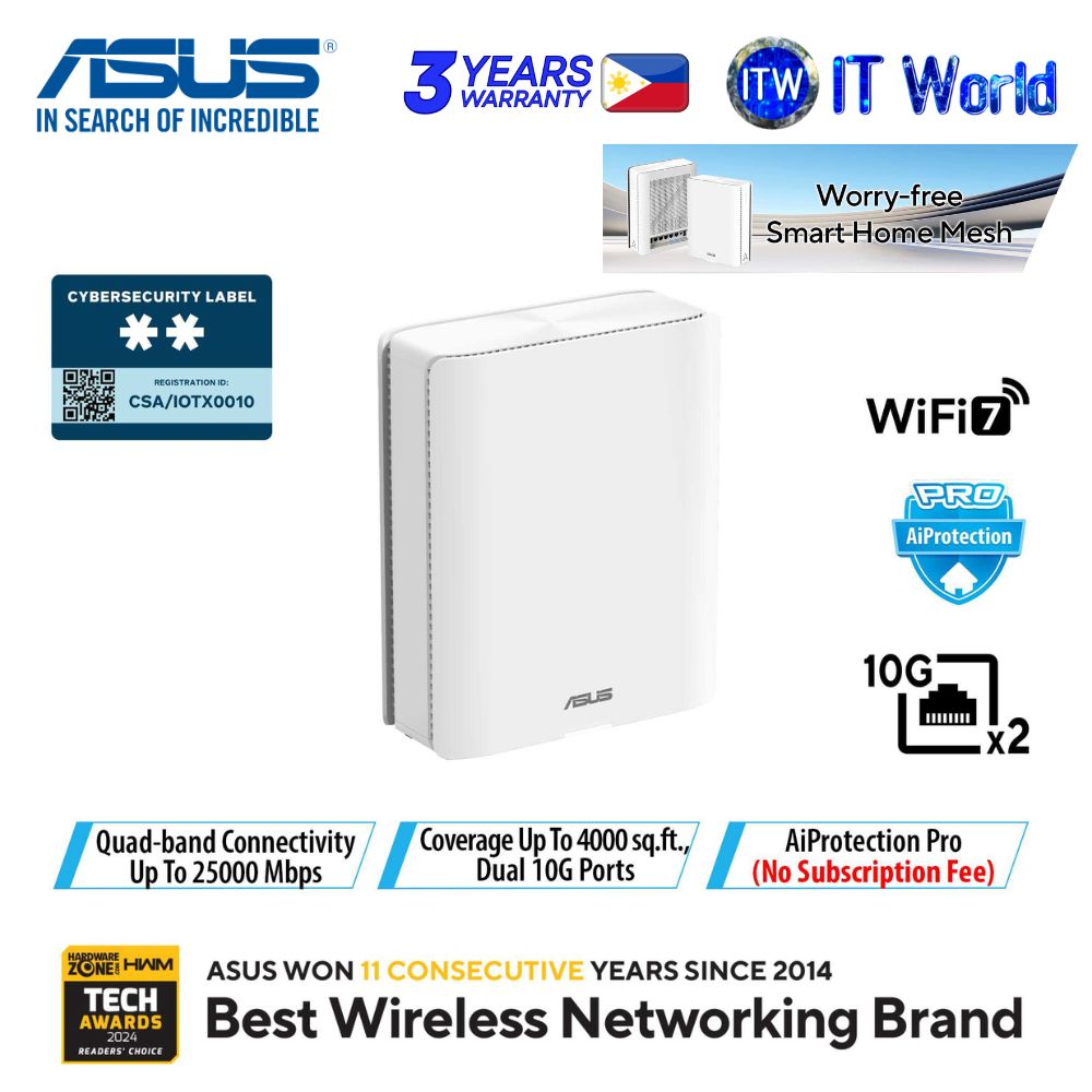 ASUS ZenWiFi BQ16 BE25000 Quad-Band WiFi 7 Smart Mesh Router - 1 Pack