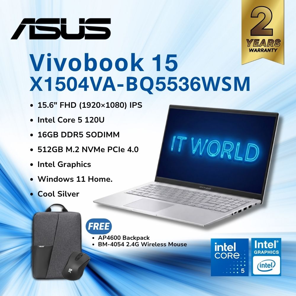 ASUS Vivobook 15 X1504VA-BQ5536WSM - 15.6" FHD / Intel Core 5 / 16GB DDR5 / 512GB M.2 / Laptop