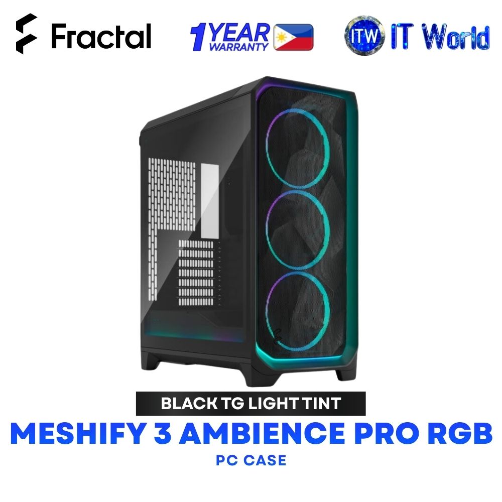 Fractal Design Meshify 3 Ambience Pro RGB PC Case - Black TG Light Tint FD-C-MES3A-03