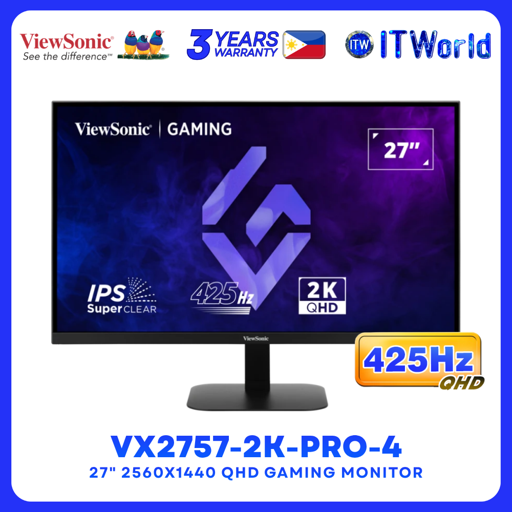 ViewSonic VX2757-2K-PRO-4 27" 2560x1440 QHD 425Hz IPS 1ms HDR10 G-Sync Compatible Gaming Monitor