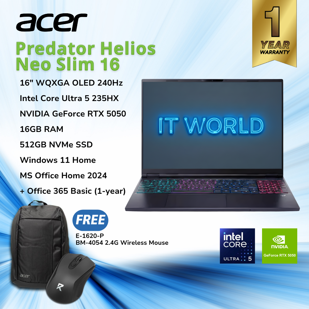 Acer Predator Helios Neo Slim 16 Gaming Laptop U5 235HX/16GB / 512GB SSD/ RTX 5050 /16.0' OLED/ PHN16S-71-57XQ