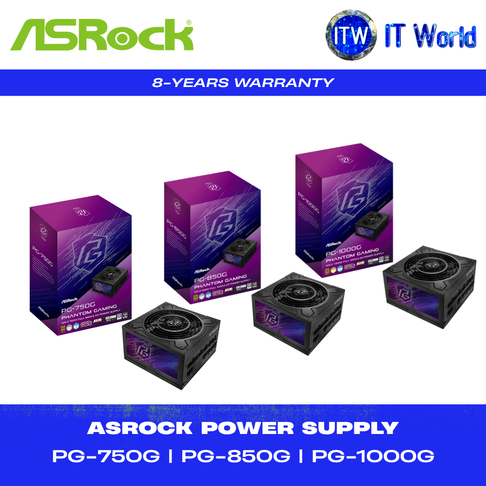 AsRock Phantom Gaming Power Supply Unit ATX 3.1 & PCIe 5.1 80+ Platinum/Gold Fully Modular | itw (750W)