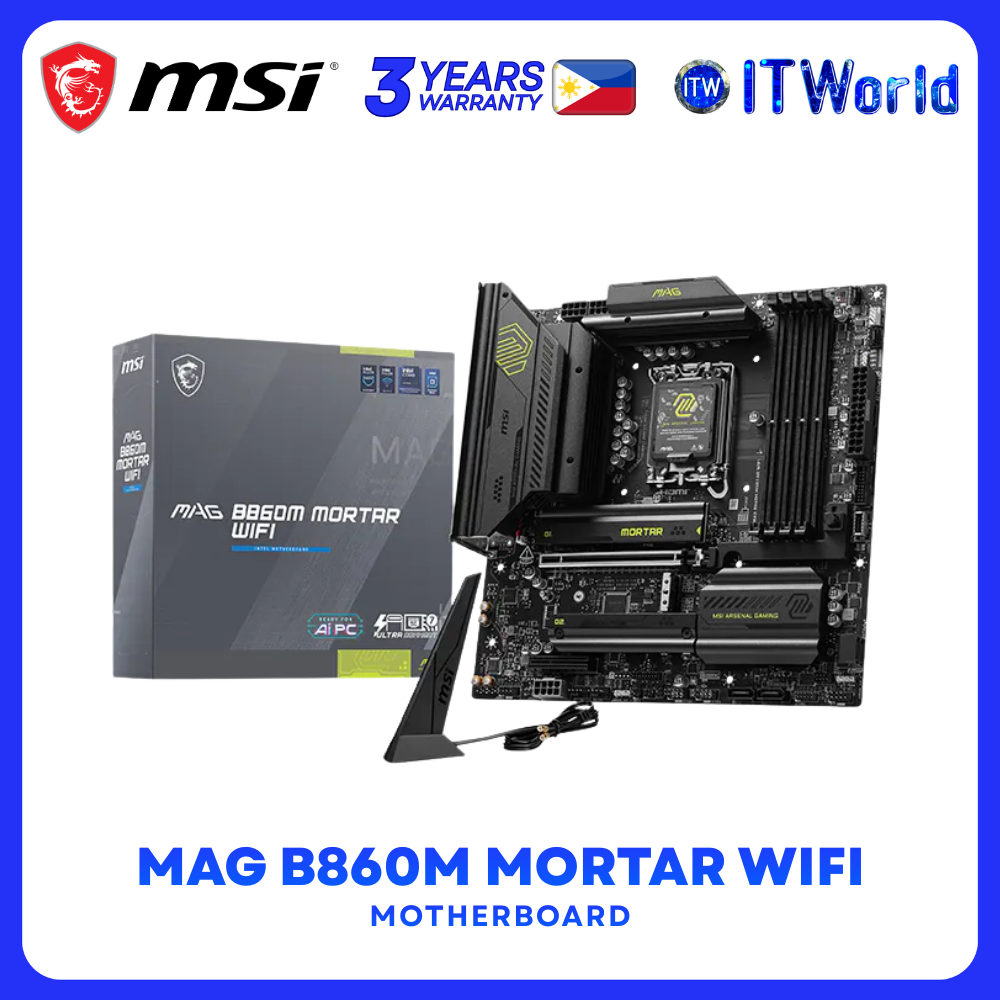 MSI MAG B860M MORTAR WIFI mATX LGA1851 DDR5 PCIe 5.0 Wi-Fi 7 5G LAN Thunderbolt Motherboard itw