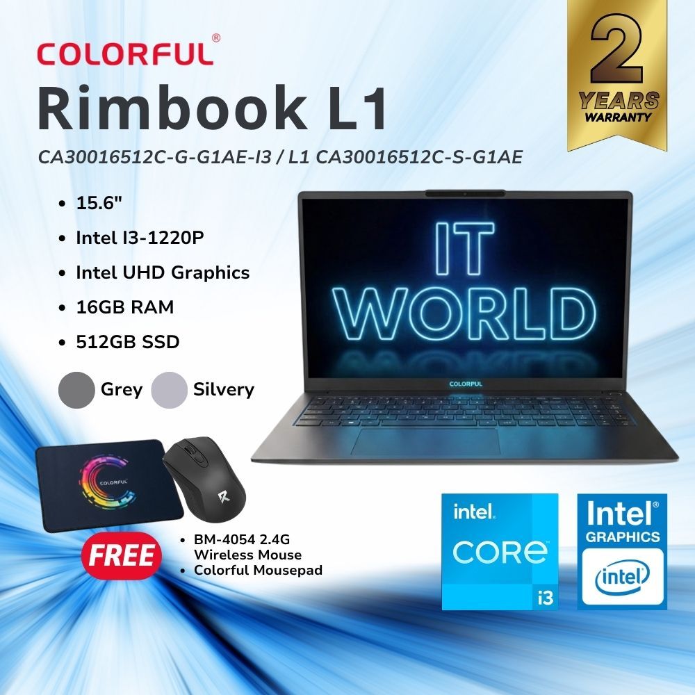 Colorful Rimbook L1 - 15.6” Laptop / FHD / i3-1220P / 16GB / 512GB / WiFi 6 / Win11 (Gray)