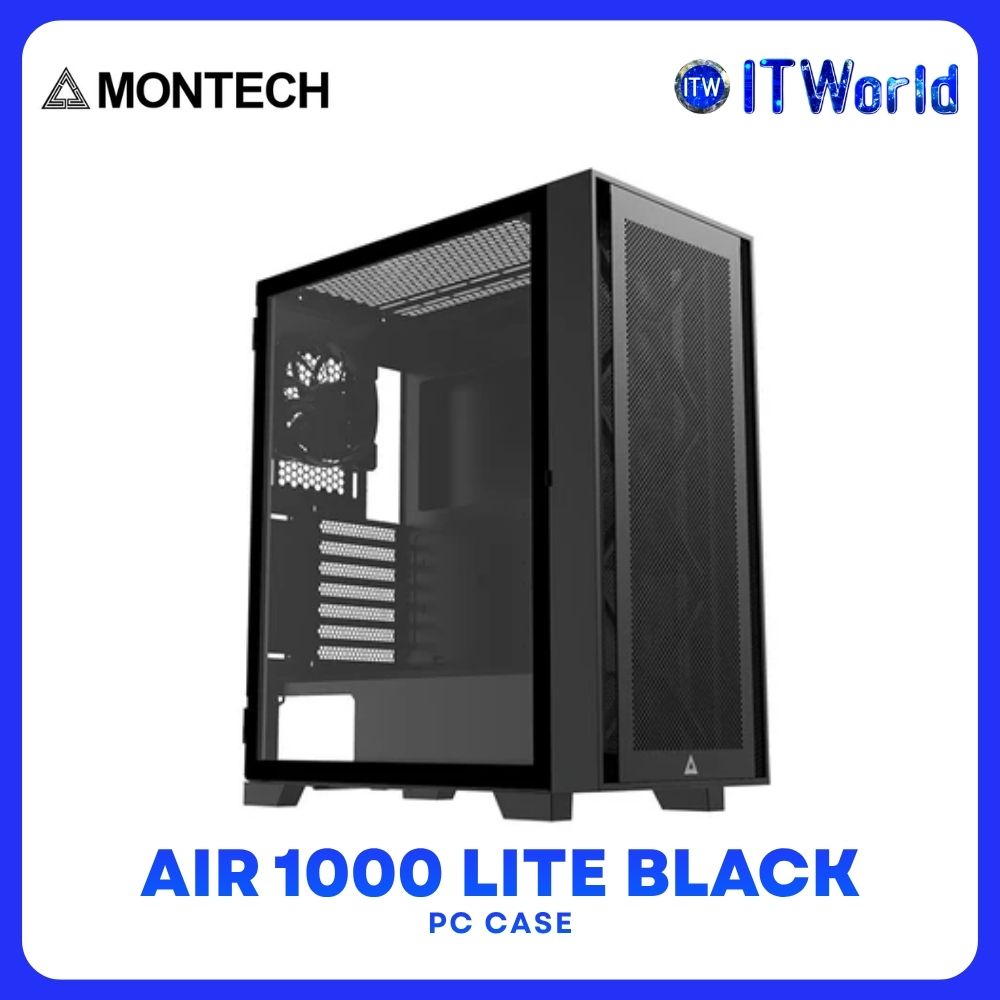 Montech Air 1000 Lite Glass Side Panel Full Entry Level Case Computer PC Case - Black