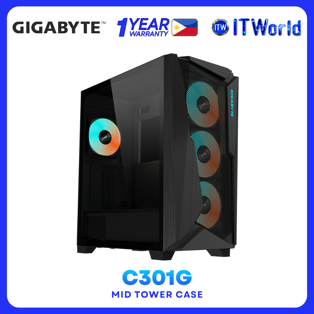 Gigabyte Aorus C301G - Mid Tower Tempered Glass / ARGB 4 Fans / PC Case GP-C301G-V2 - Black itw