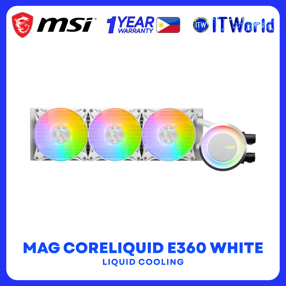 MSI MAG CORELIQUID E360 WHITE ARGB 360mm AIO CPU Liquid Cooler itw