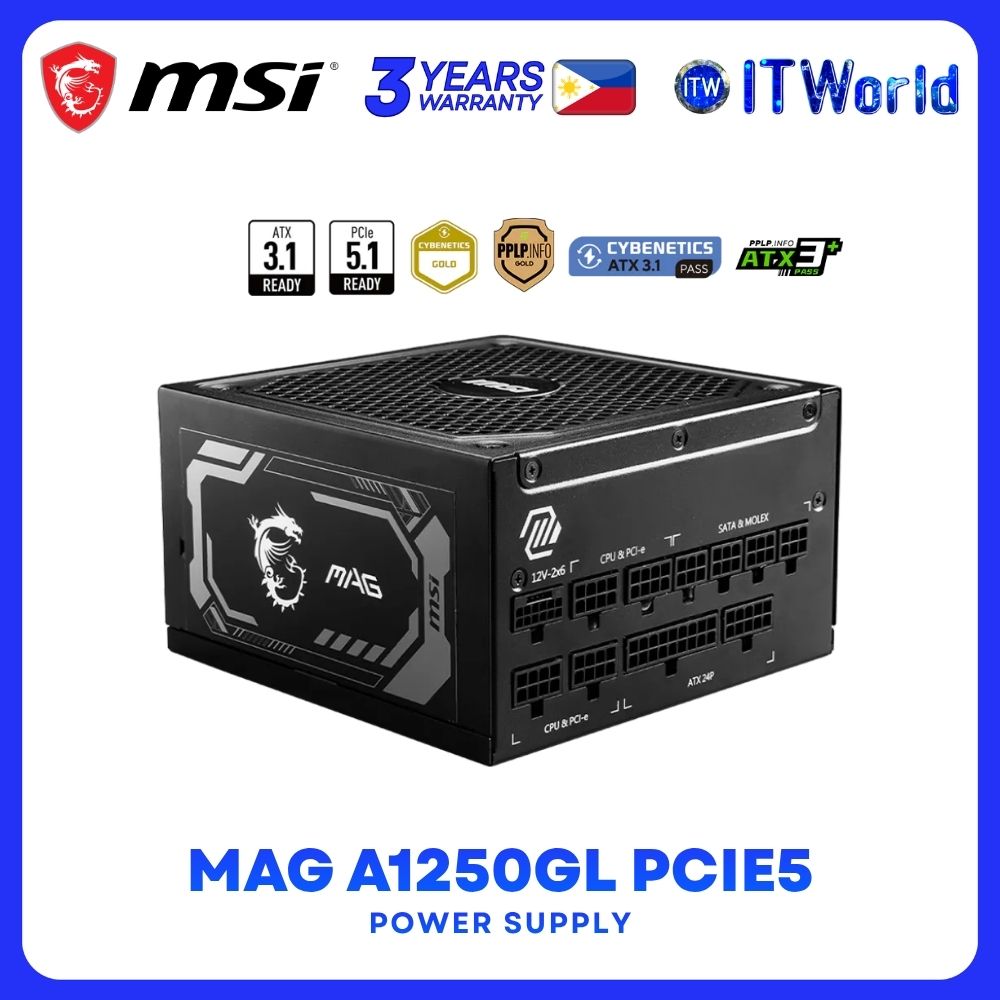 MSI MAG A1250GL PCIE5 PSU - ATX / 1250W / 80+ Gold Fully Modular Power Supply Unit itw