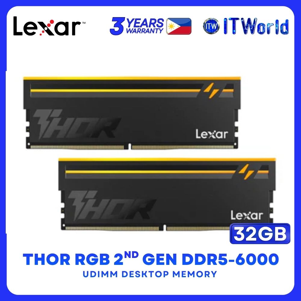 Lexar Thor RGB 2nd Gen 32GB (2x16GB) DDR5-6000Mhz UDIMM Desktop Memory LD5U16G60C38BV-RGD