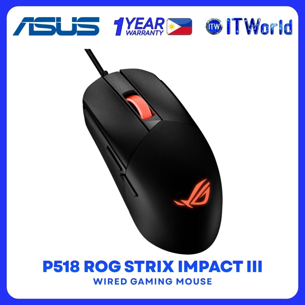 ASUS P518 ROG Strix Impact III 5 programmable buttons + DPI button Wired Gaming Mouse - Black itw