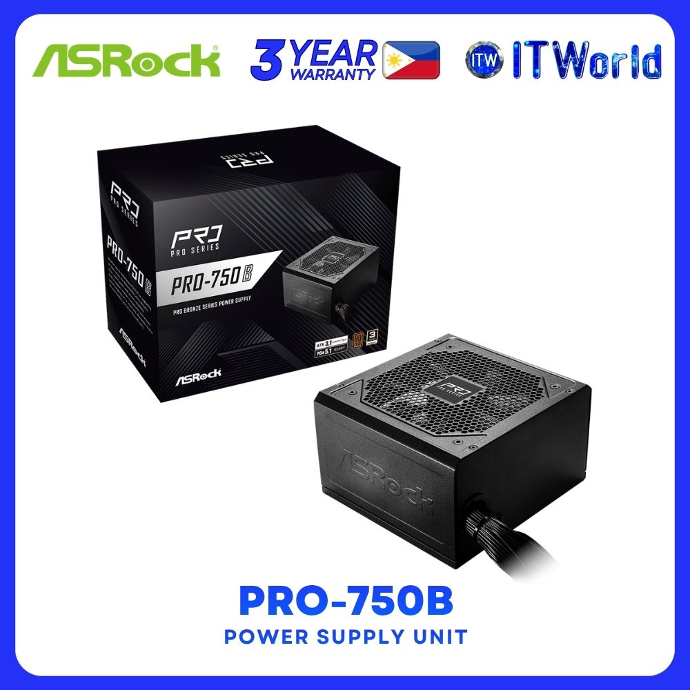 ASRock PRO-750B 750W 80 Plus Bronze Certified ATX 3.1 PCIe 5.1 Power Supply Unit itw