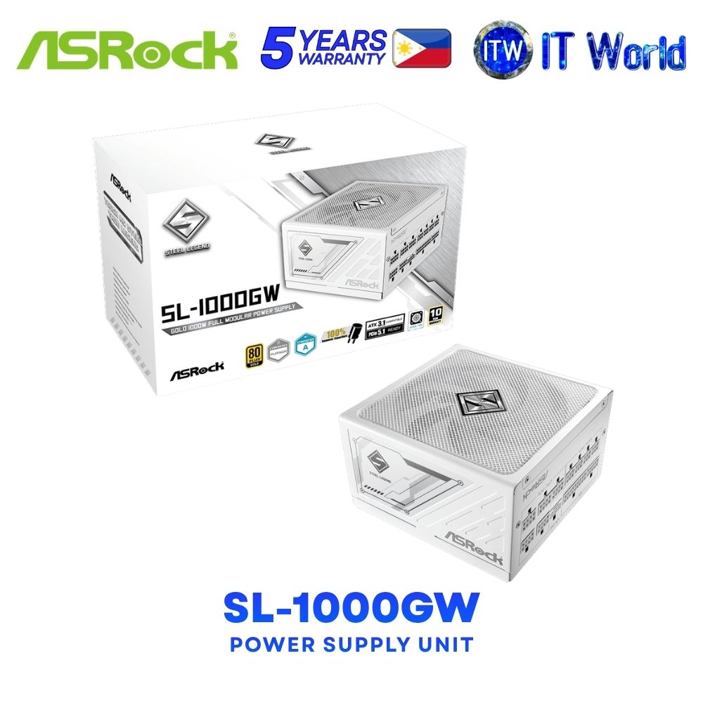 ASRock SL-1000GW 1000W 80+ Gold ATX3.1 Fully Modular Power Supply Unit - White