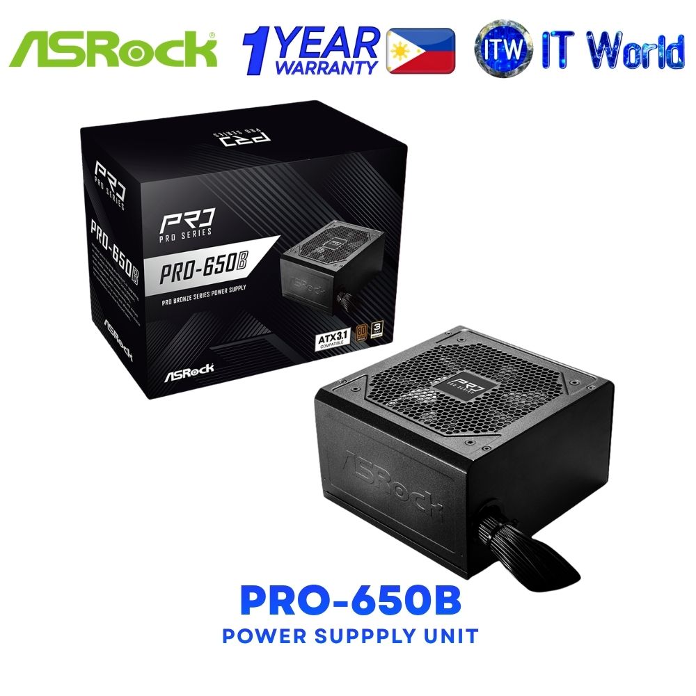 ASRock PRO-650B 650W ATX 3.1 Low Noise Fan 80Plus Bronze Certified Power Supply Unit