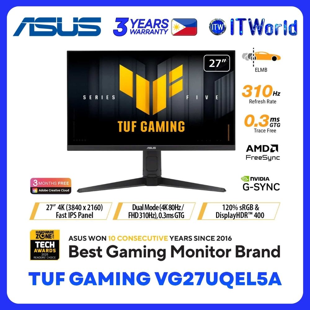 ASUS TUF Gaming VG27UQEL5A - 27" 4K(3840x2160) / 310Hz FHD / IPS / 0.3ms GTG / Dual Mode Monitor