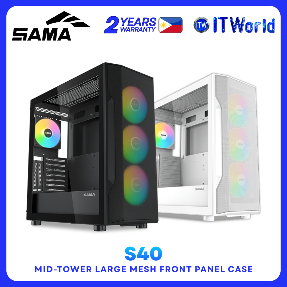 SAMA S40 Mid-Tower PC Case - Mesh Front / 4× ARGB Fans - S40-BKAPA4X1-GL / S40-WHAPA4X1-GL itw (Black)