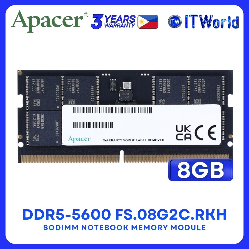 Apacer 8GB (1x8GB) DDR5-5600Mhz SODIMM Notebook Memory Module FS.08G2C.RKH itw