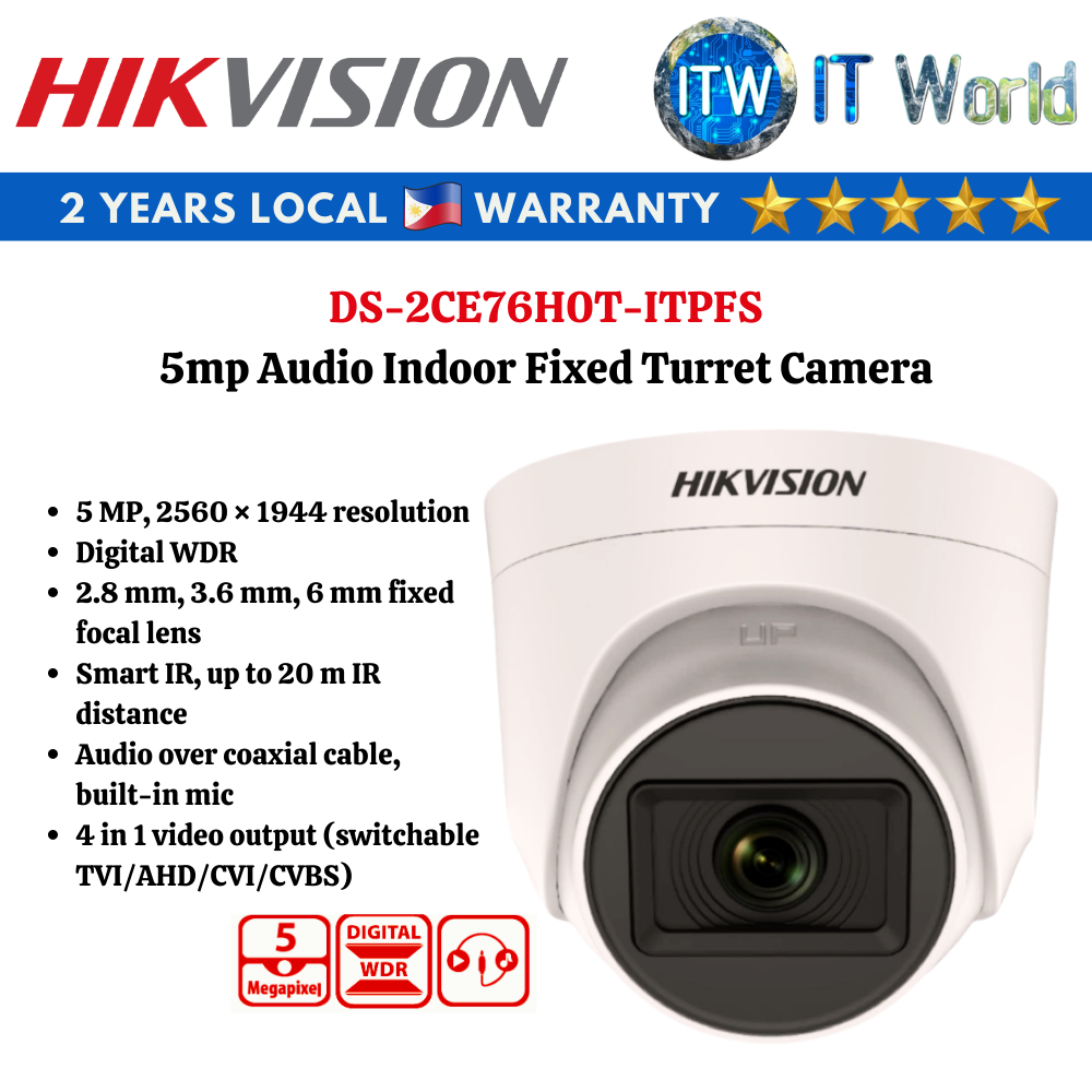ITW | Hikvision 5mp Audio Indoor Fixed Turret Camera (DS-2CE76H0T-ITPFS)
