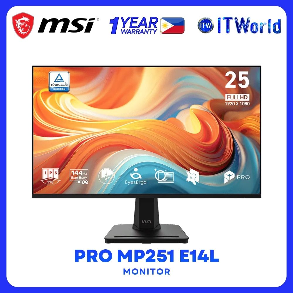 MSI PRO MP251 E14L 24.5" 1920x1080 FHD / 144Hz / IPS / 1ms MPRT, 4ms GTG / Monitor itw