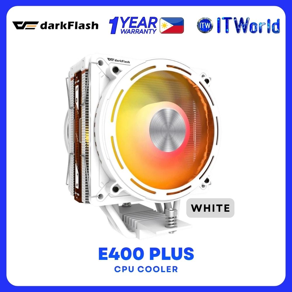 darkFlash E400 Plus ARGB LED Matrix Display Dual Fans Tower CPU Cooler - White