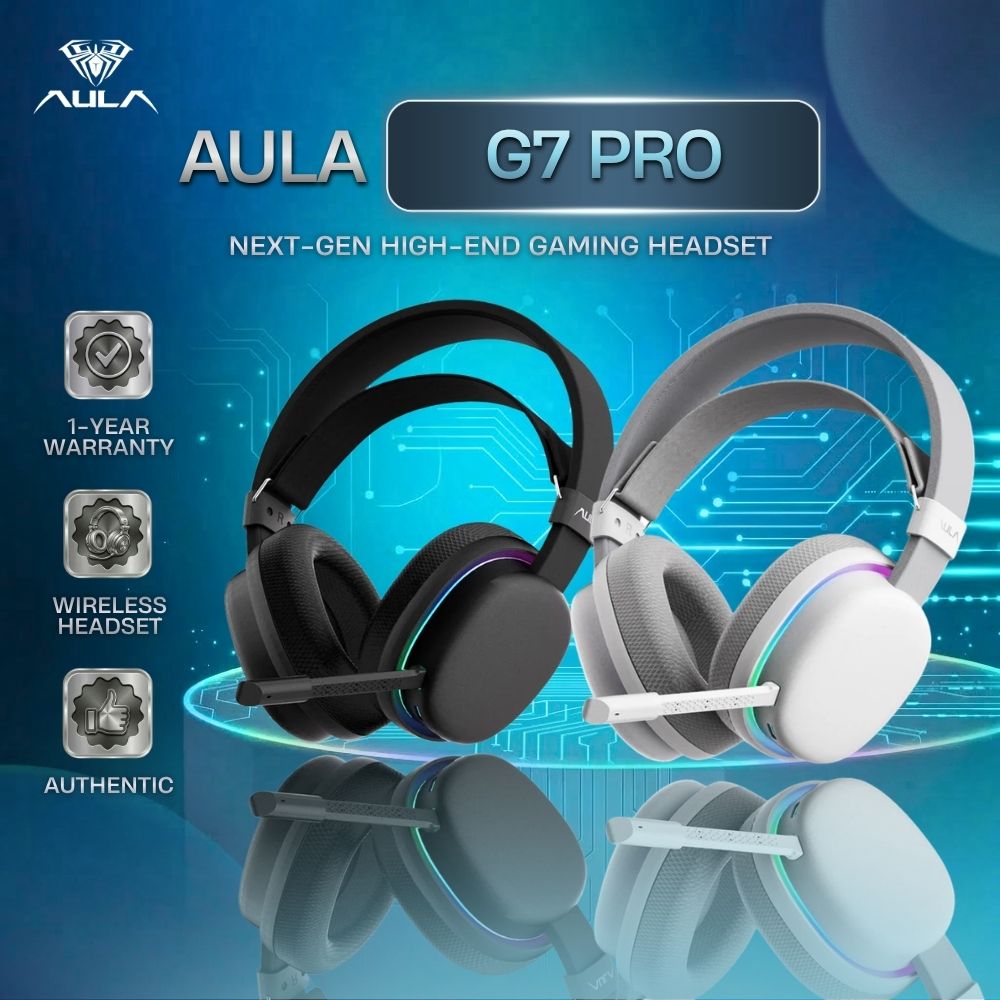 Aula G7 Pro Tri-Mode 7.1 Surround Sound AI Noise-Cancelling Wireless Gaming Headset - Black | White
