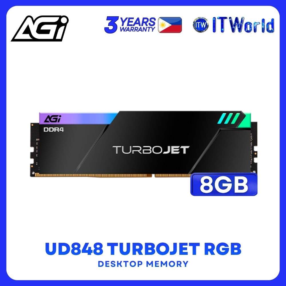AGI UD848 TurboJet RGB DDR4-3200Mhz UDIMM Gaming Desktop Single Kit Memory - 8GB | 16GB itw