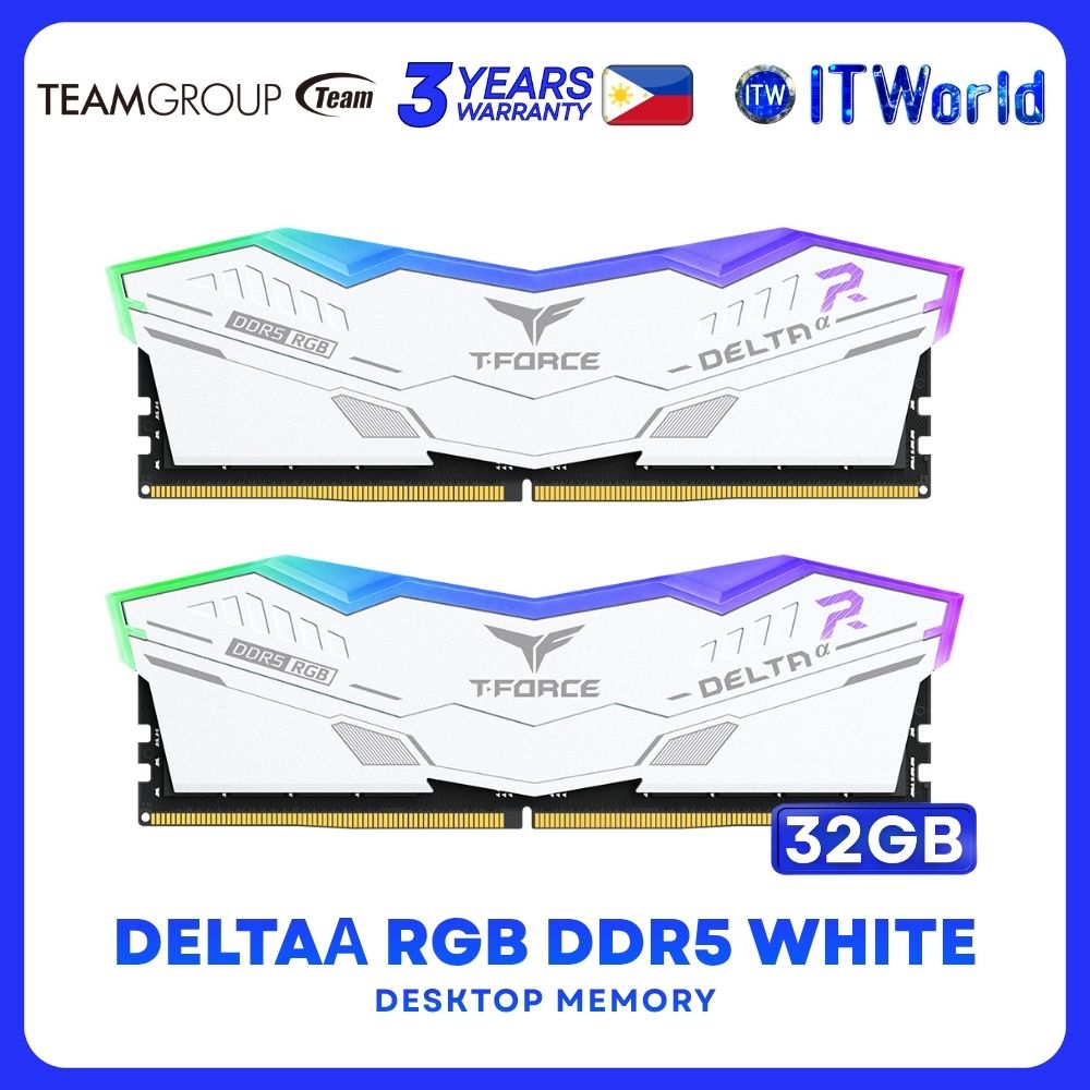 Teamgroup Deltaα RGB 32GB (2x16GB) DDR5-6000Mhz Desktop Memory - White FF8D532G6000HC38ADC01