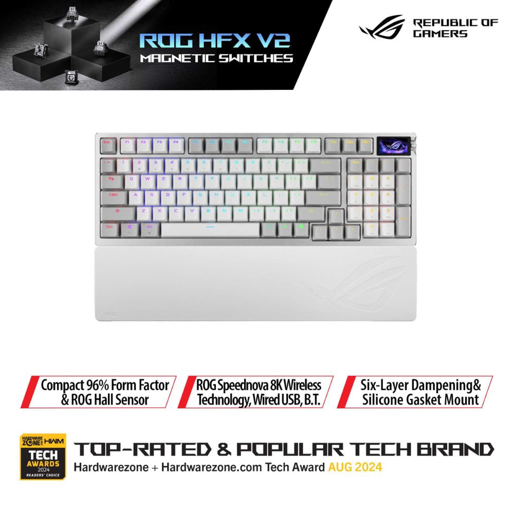 ASUS M902 ROG Azoth 96 HE Gaming Wireless Keyboard White - ROG HFX V2 Magnetic Switch