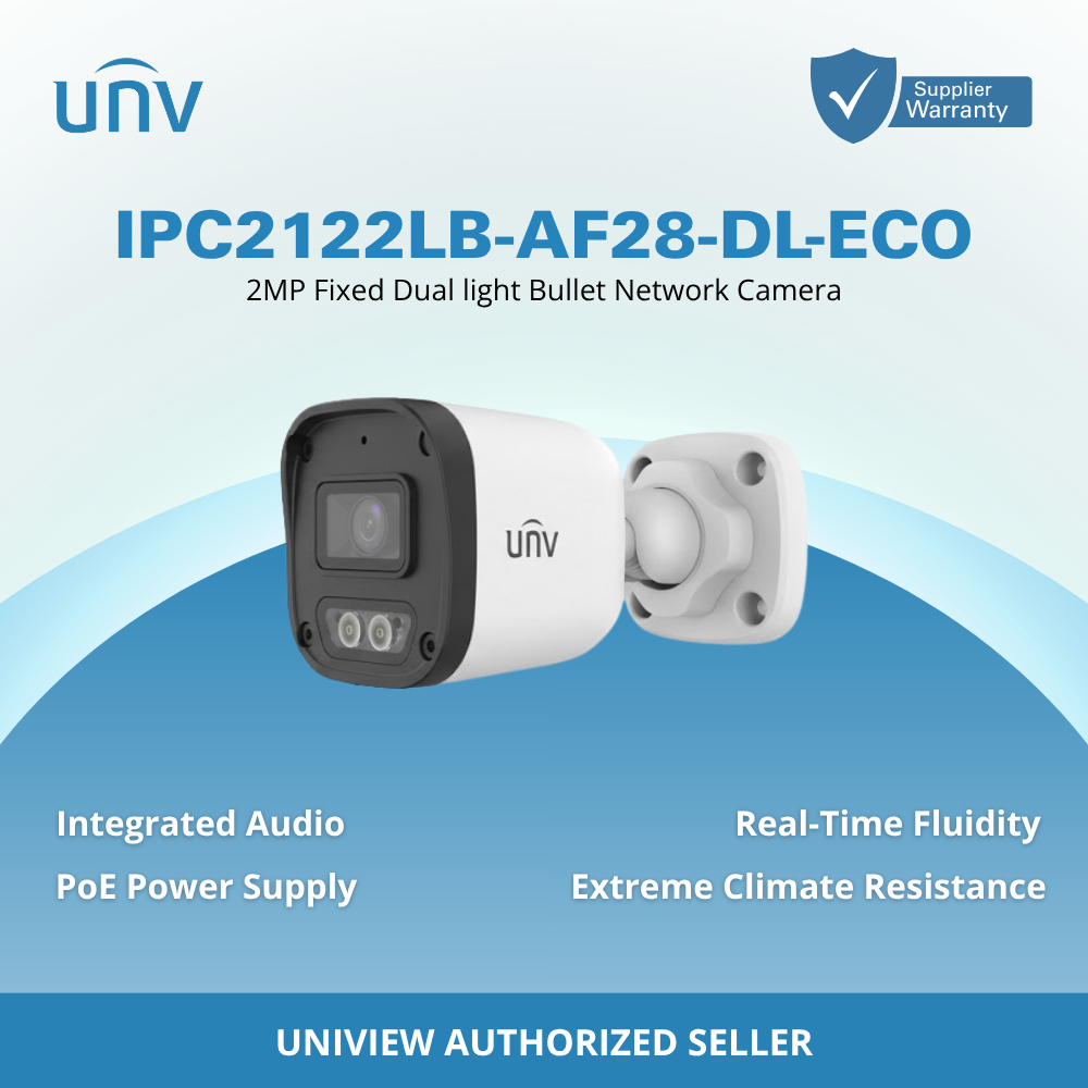 UNV IPC2122LB-AF28-DL-ECO 2MP Fixed Dual-light Bullet Network Camera with Built-in Mic & PoE itw