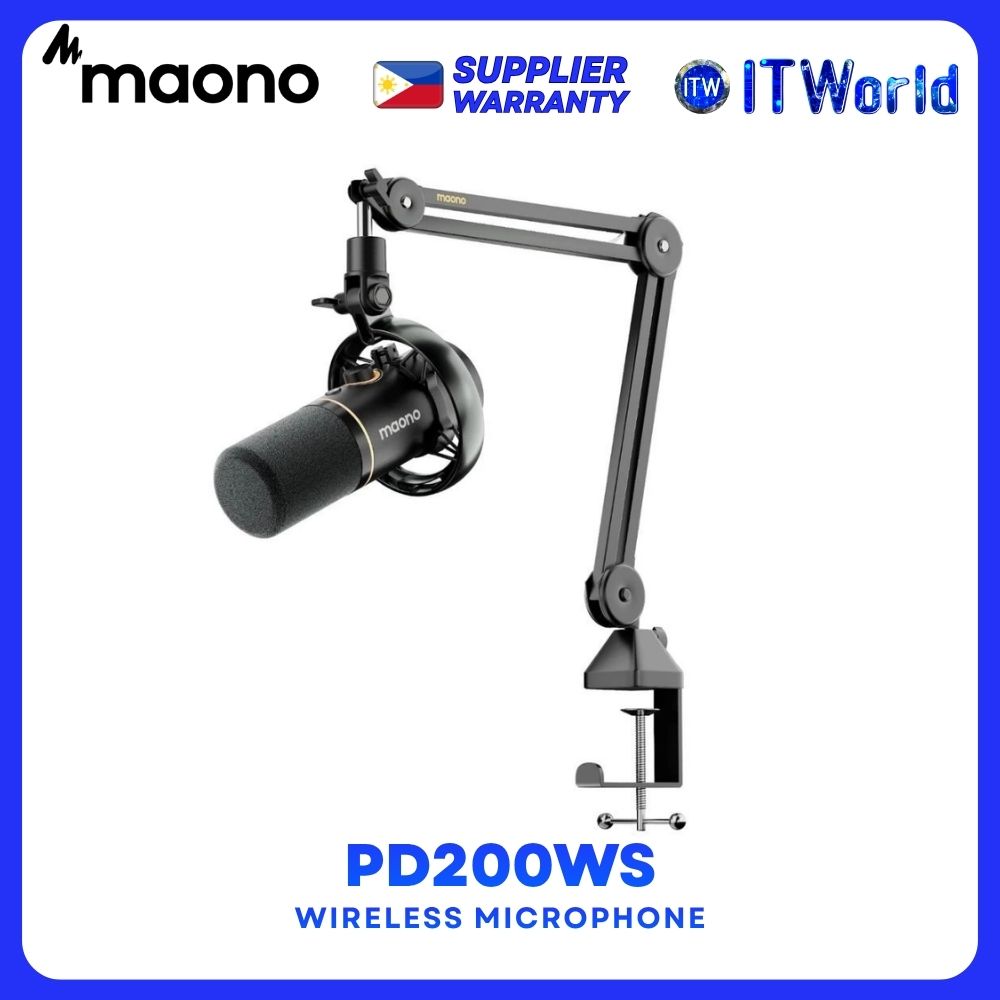 Maono PD200WS Wireless/USB/XLR Dynamic Microphone with Microphone Arm - Black itw