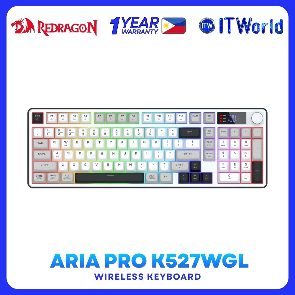Redragon Aria Pro K527WGL Wireless Keyboard RGB Bluetooth 98 Keys Membrane itw