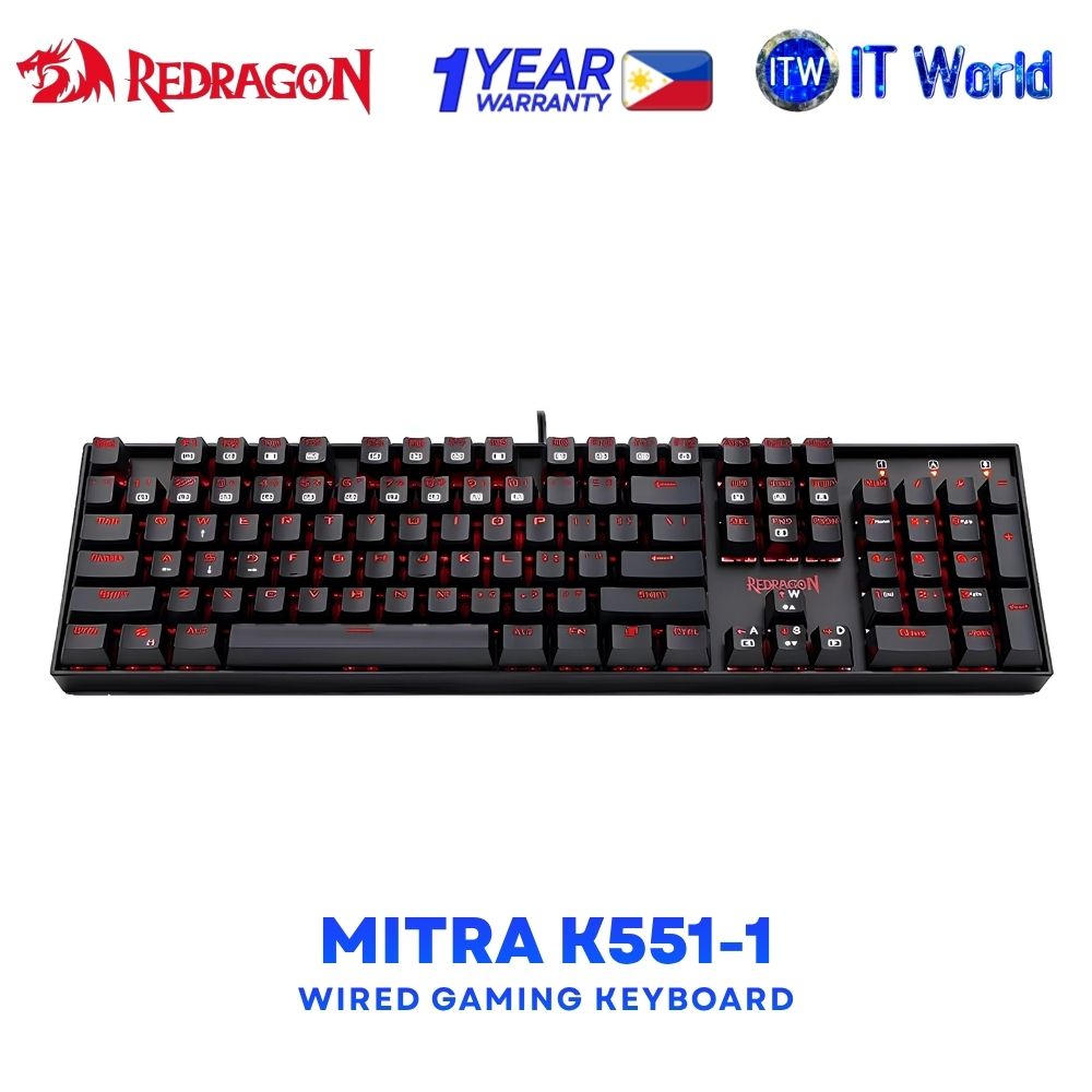 Redragon Mitra K551-1 Single LED Hot-Swappable USB 2.0 Wired Mechanical Gaming Keyboard - Red Switch
