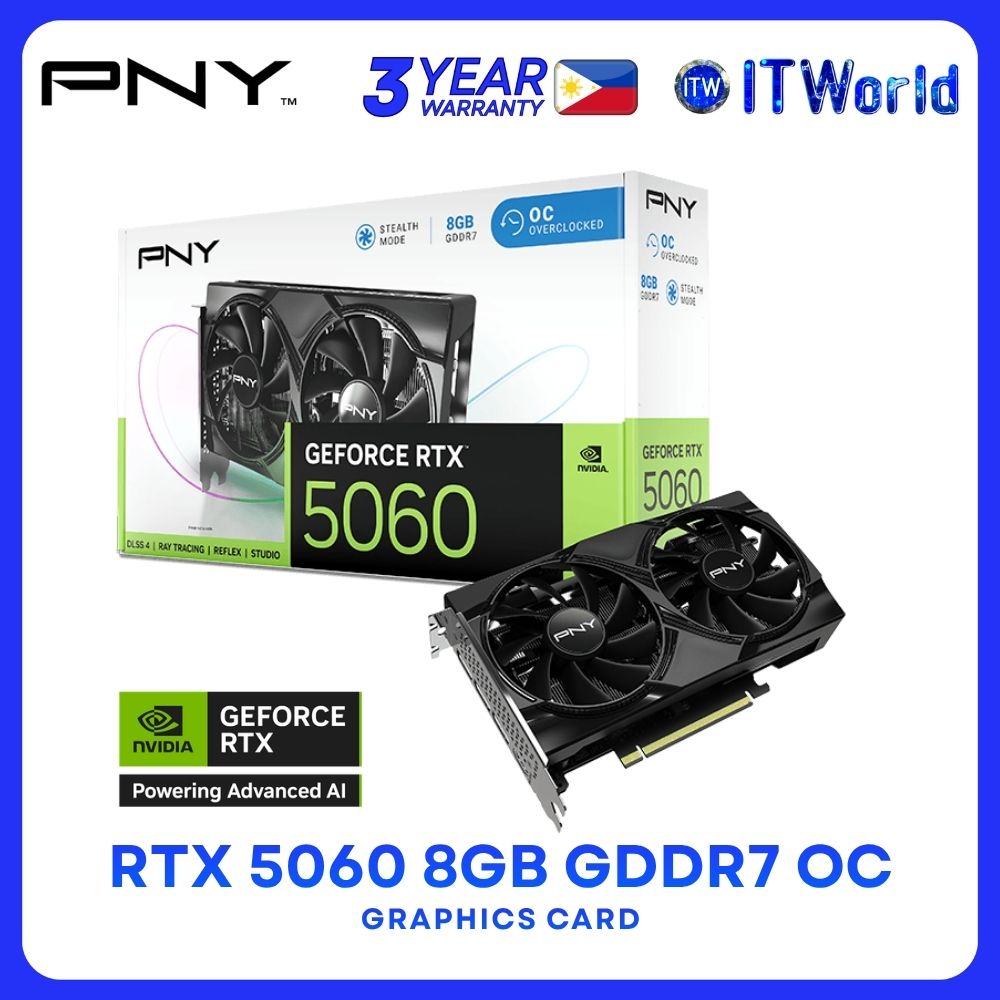 PNY GeForce RTX 5060 8GB GDDR7 OC Dual Fans Graphics Card VCG50608DFXPB1-O itw