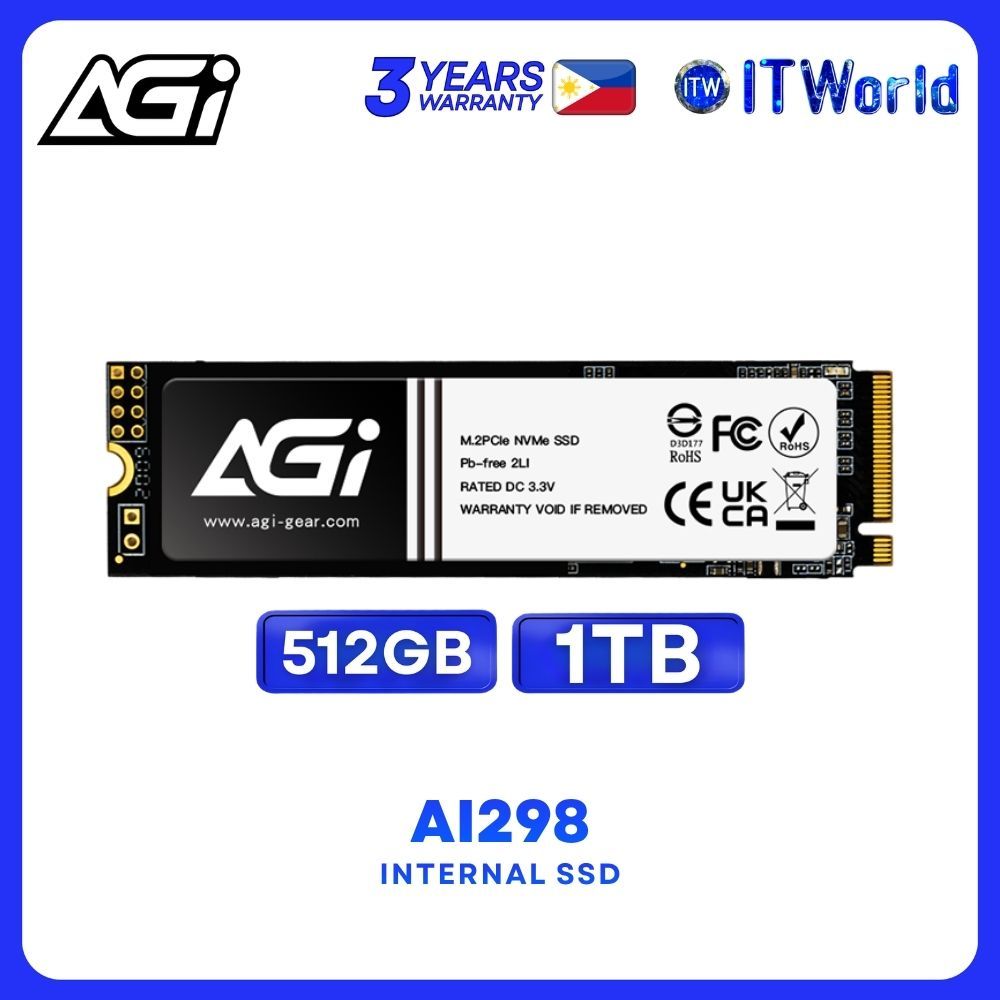 AGI AI298 PCIe Gen3x4 NVMe M.2 2280 3D NAND Flash Internal Solid State Drive SSD - 512GB AGI512GIMAI298-CB