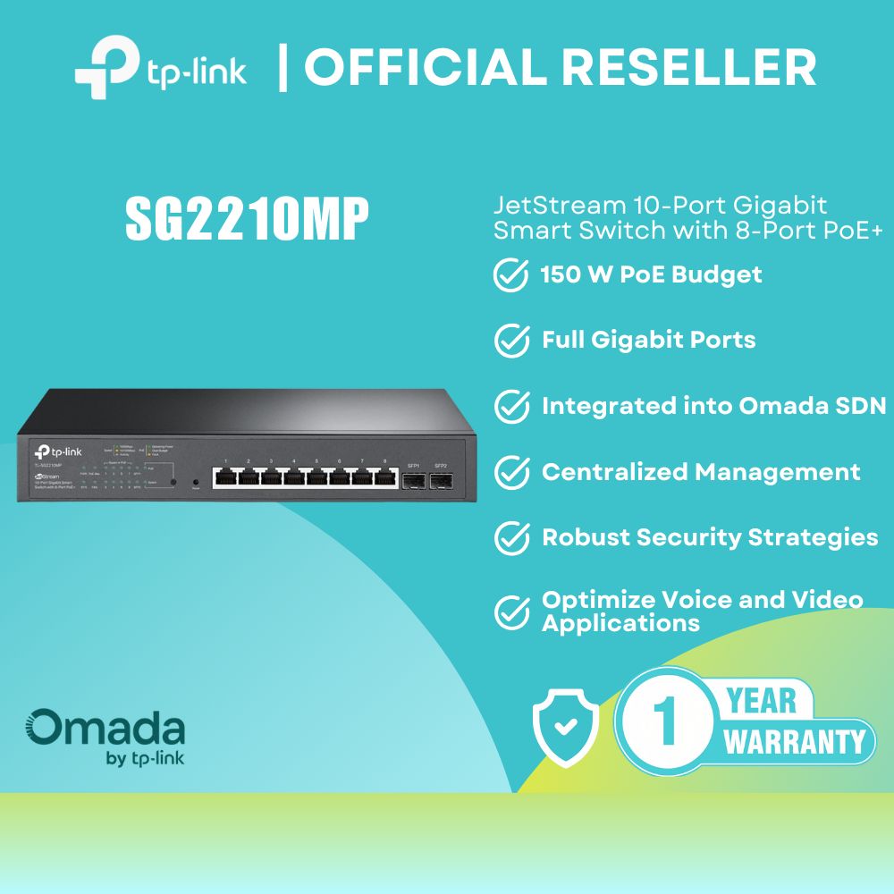 TP-Link TL-SG2210MP 10-Port Gigabit Smart PoE+ Switch 150W