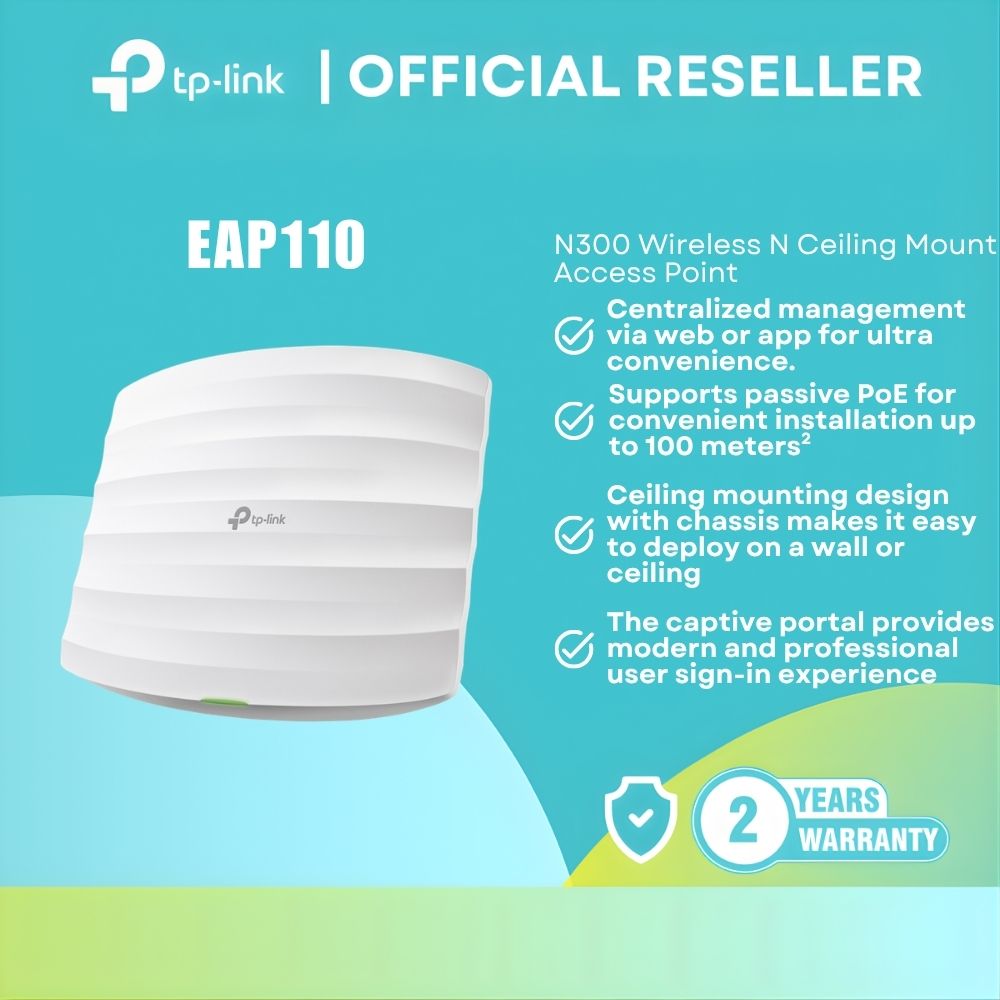 TP-Link EAP110 N300 Wireless Ceiling Mount Access Point 300Mbps PoE EAP110