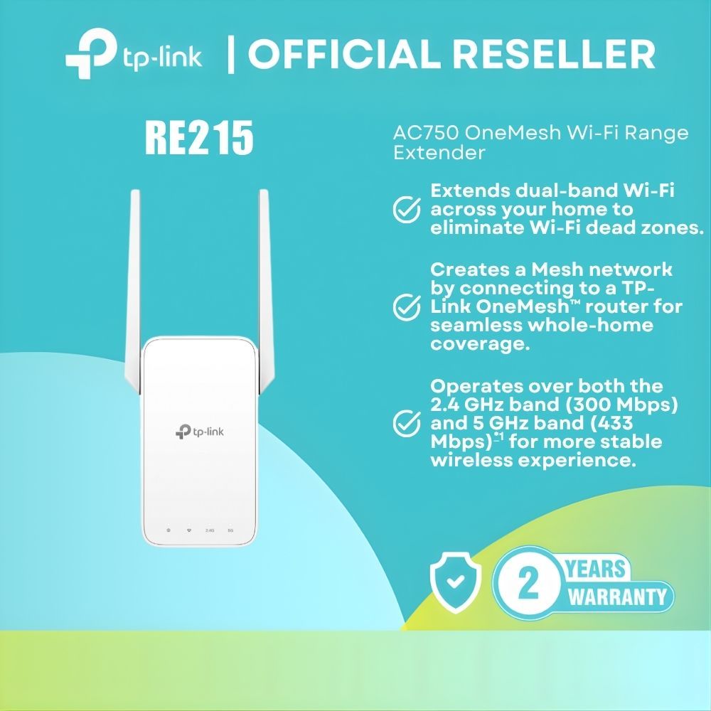 TP-Link RE215 AC750 OneMesh Wi-Fi Range Extender Dual Band 750Mbps