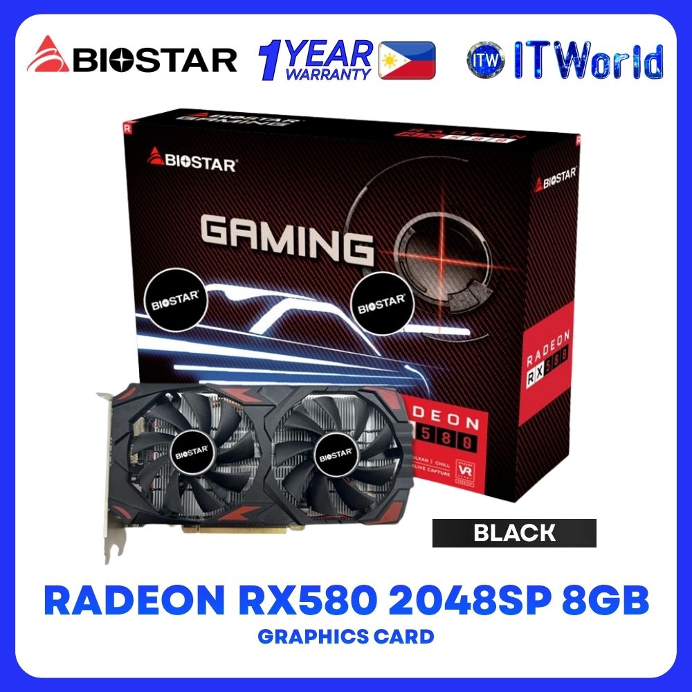 Biostar AMD Radeon RX580 2048SP 8GB GDDR5 Dual Fans Graphics Card - Black VA5815RQ82-TBARA-BS2