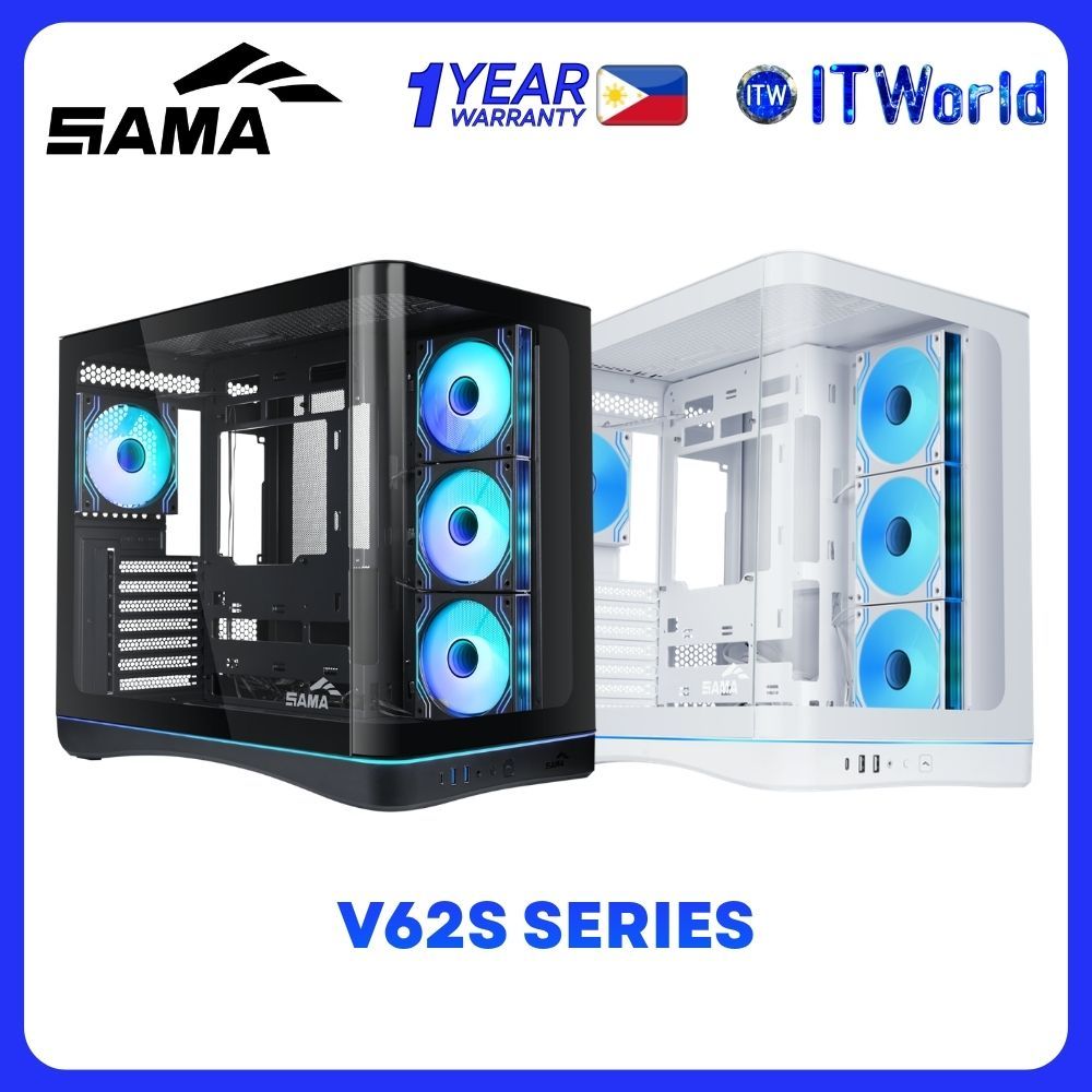 SAMA V62S Series PC Case - ATX / 270° Glass / ARGB Fans / USB-C / High Airflow itw (Black)