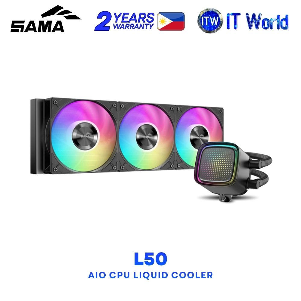 Sama L50 360mm AIO ARGB Liquid CPU Cooler Infinity Mirror Low Noise Fan Blade Black L50-BKWAYX03-G