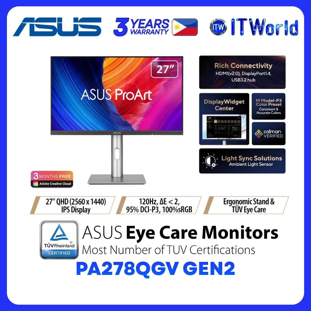ASUS ProArt Display PA278QGV - 27" 2560x1440 QHD / 120Hz / IPS / 5ms GTG / Anti-Glare