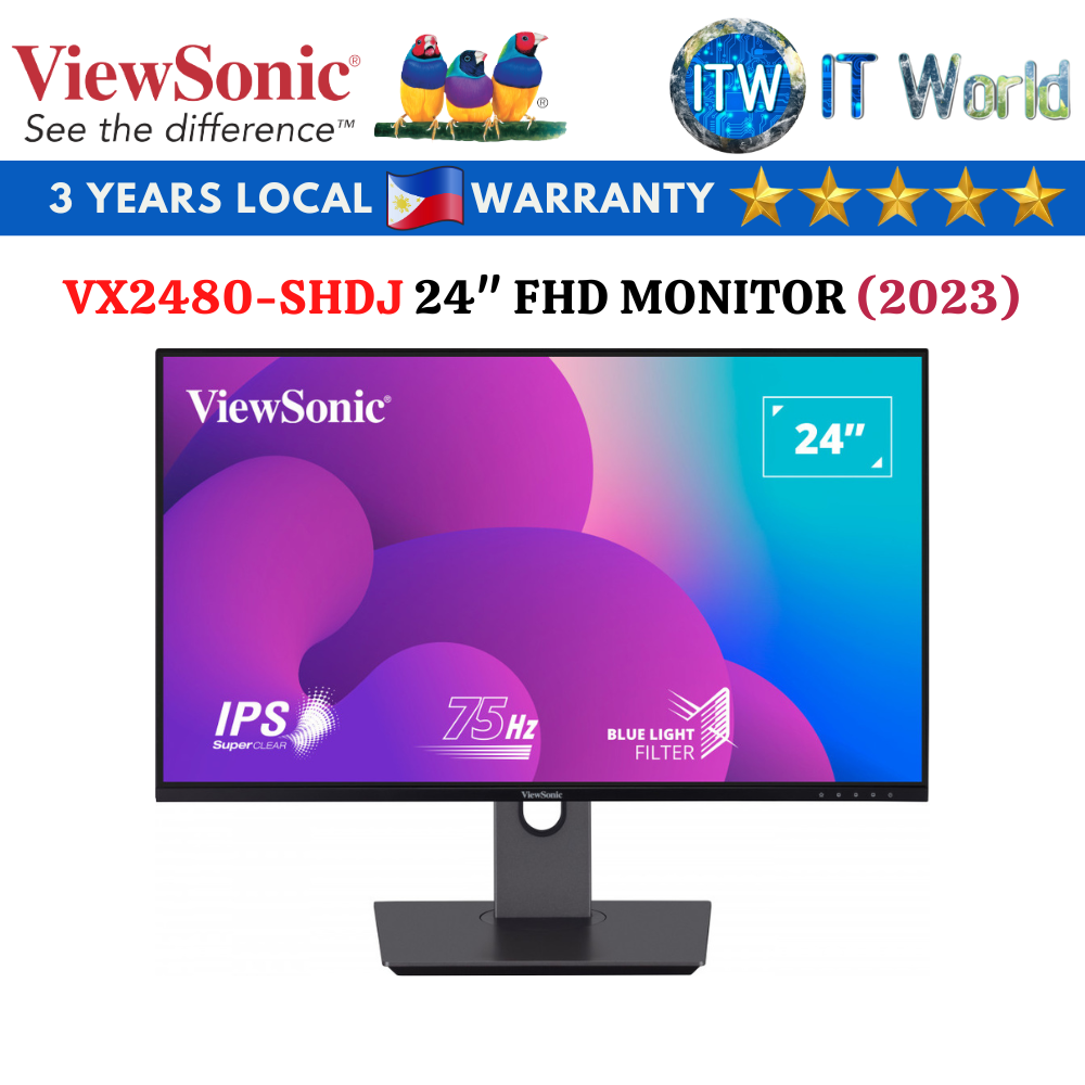 Viewsonic VX2480-SHDJ 24&quot; 1920x1080 (FHD), 75Hz, IPS, 4ms, Flicker-free Monitor (2023 Model)