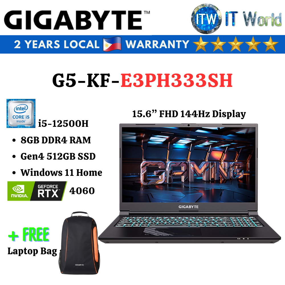 Gigabyte Aorus G5 KF i5-12500H, RTX 4060,8GB RAM, 512GB SSD Gaming Laptop ITWorld (G5-KF-E3PH333SH)