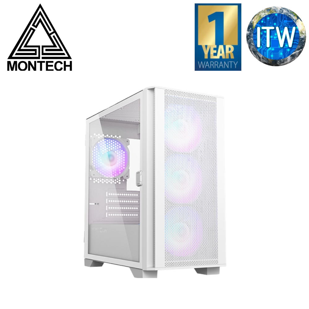 Montech Air 100 ARGB Mini Tower Tempered Glass PC Case (Black/White) (White)