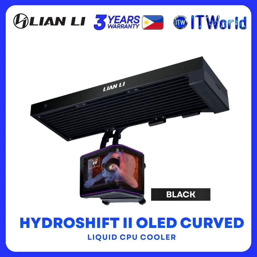 Lian Li Hydroshift II OLED Curved 360 Fanless Liquid CPU Cooler with 6.67" Screen - Black | White