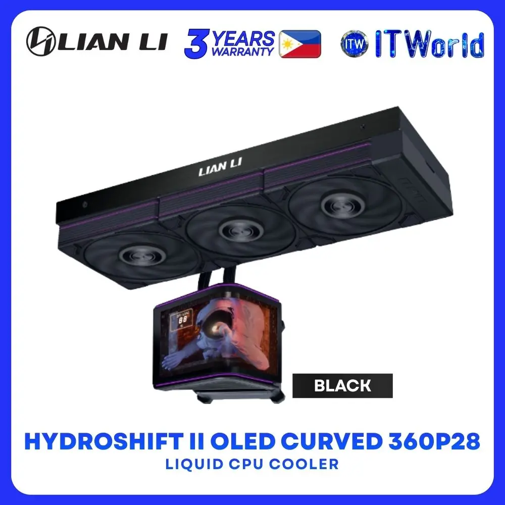 Lian Li HydroShift II OLED Curved 360P28 AIO Liquid CPU Cooler with 6.67" Screen - Black | White