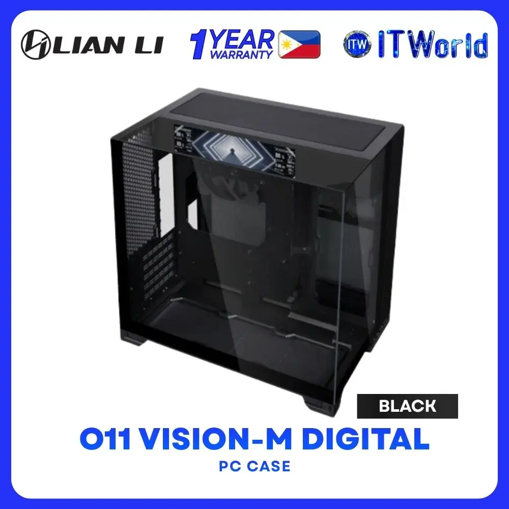 Lian Li O11 Vision-M Digital Compact Dual Chamber LCD Tempered Glass PC Case- Black | White