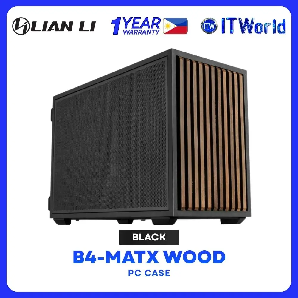 Lian Li B4-mATX Wood Compact Modern Steel Construction Minimalist Aesthetic PC Case - Black | White