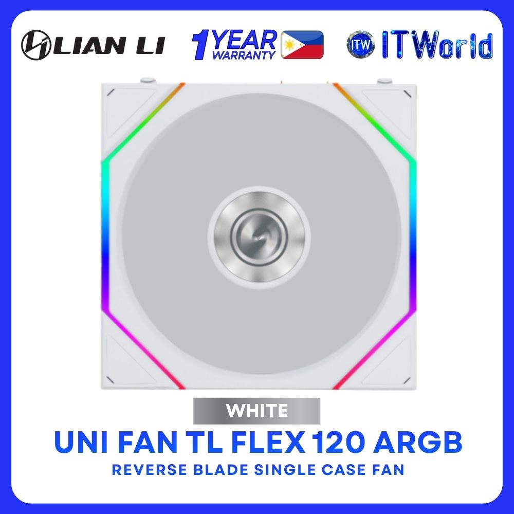 Lian Li Uni Fan TL Flex 120 ARGB Reverse Blade Fluid Dynamic Bearing Single Case Fan - White G9F.12RTL1F1W.00