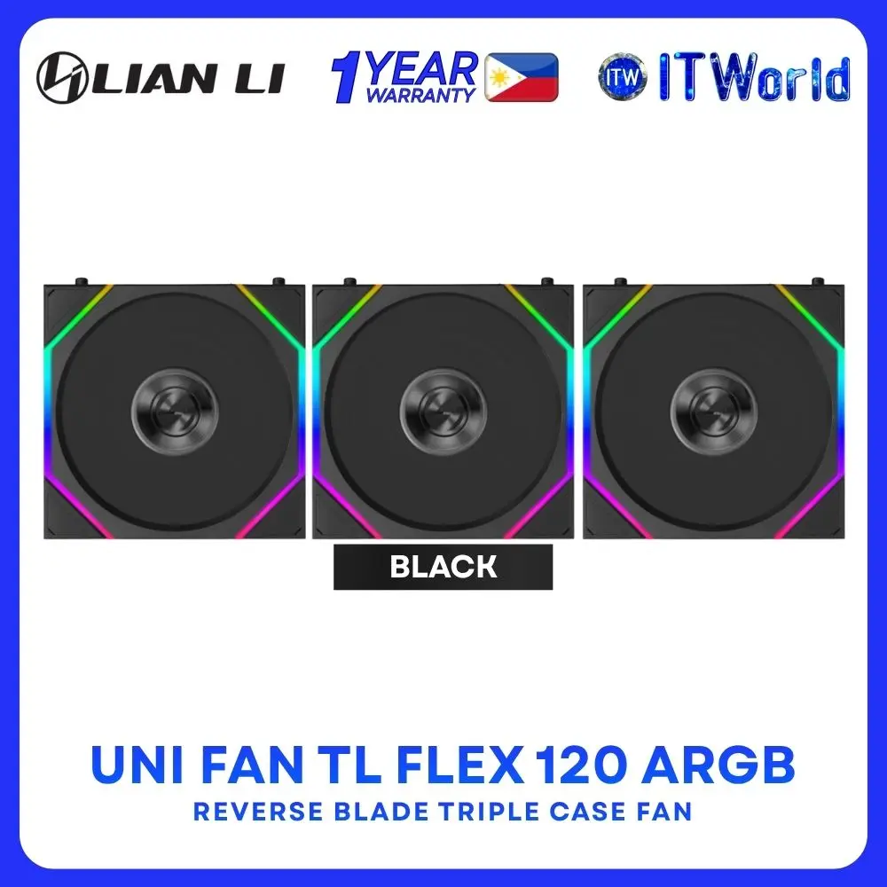 Lian Li Uni Fan TL Flex 120 ARGB Reverse Blade Fluid Dynamic Bearing Triple Fan - Black | White