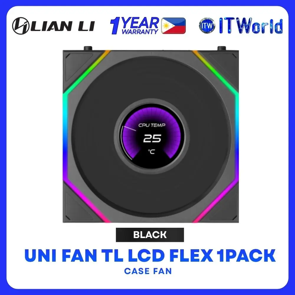 Lian Li Uni Fan TL LCD Flex 120mm ARGB Fluid Dynamic Bearing Modular Single Fan - Black | White